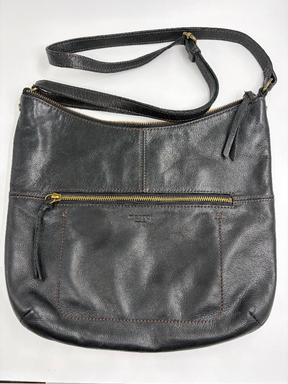 Margot New York Black Leather Large Crossbody Hobo Bag